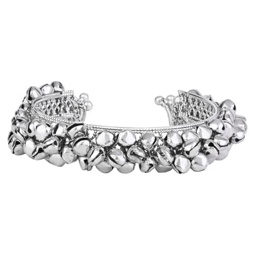 I Jewels Navratri Ethnic Silver Oxidised Cuff Bracelet for Women | Adjustable Vintage Indian Jewelry thumbnail 5