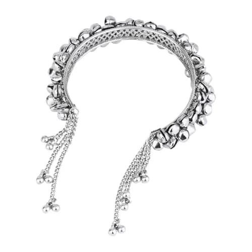 I Jewels Navratri Ethnic Silver Oxidised Cuff Bracelet for Women | Adjustable Vintage Indian Jewelry thumbnail 6
