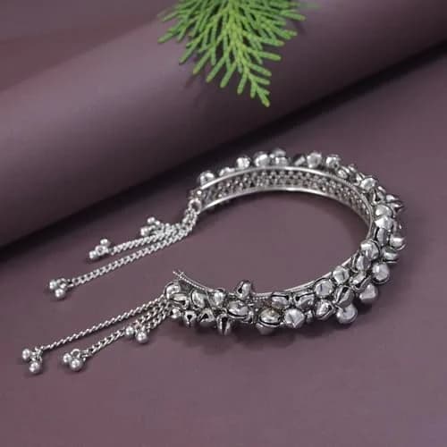 I Jewels Navratri Ethnic Silver Oxidised Cuff Bracelet for Women | Adjustable Vintage Indian Jewelry thumbnail 2