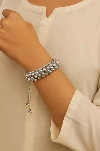 I Jewels Navratri Ethnic Silver Oxidised Cuff Bracelet for Women | Adjustable Vintage Indian Jewelry thumbnail 3
