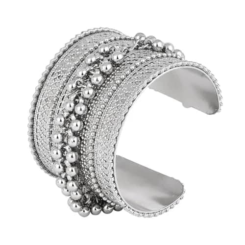 I Jewels Oxidised Silver Afghani Ghungroo Cuff Bracelet for Women | Adjustable Free Size thumbnail 1
