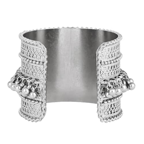 I Jewels Oxidised Silver Afghani Ghungroo Cuff Bracelet for Women | Adjustable Free Size thumbnail 5