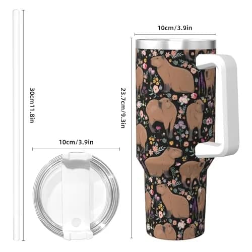 Vasietrng Capybara Tumbler 1183ml (40oz) | Cute Stainless Steel Vacuum Insulated Water Bottle with Handle, Lid & Straw for Girls, Teens, Women, Men thumbnail 5