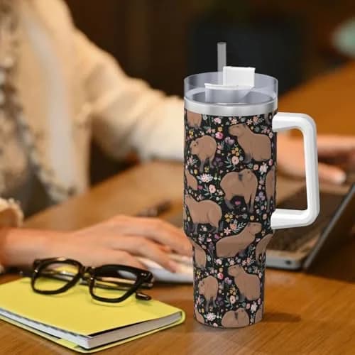 Vasietrng Capybara Tumbler 1183ml (40oz) | Cute Stainless Steel Vacuum Insulated Water Bottle with Handle, Lid & Straw for Girls, Teens, Women, Men thumbnail 7