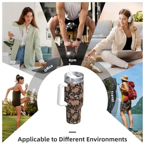 Vasietrng Capybara Tumbler 1183ml (40oz) | Cute Stainless Steel Vacuum Insulated Water Bottle with Handle, Lid & Straw for Girls, Teens, Women, Men thumbnail 9