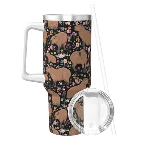 Vasietrng Capybara Tumbler 1183ml (40oz) | Cute Stainless Steel Vacuum Insulated Water Bottle with Handle, Lid & Straw for Girls, Teens, Women, Men thumbnail 2