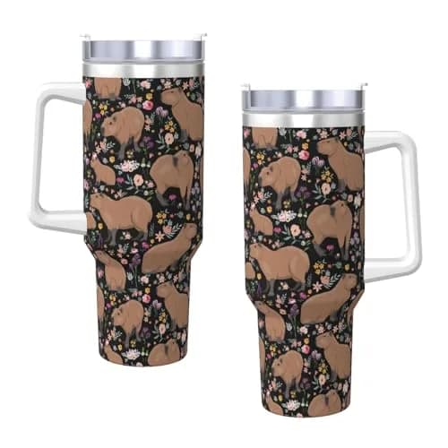 Vasietrng Capybara Tumbler 1183ml (40oz) | Cute Stainless Steel Vacuum Insulated Water Bottle with Handle, Lid & Straw for Girls, Teens, Women, Men thumbnail 3
