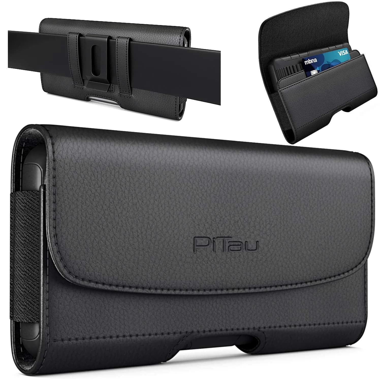 BOMEA Leather Holster for iPhone 17 Pro 16 16e 15 14 13 12 11 XR Xs Cell Phone Case | Magnetic Closure & Belt Clip — Small