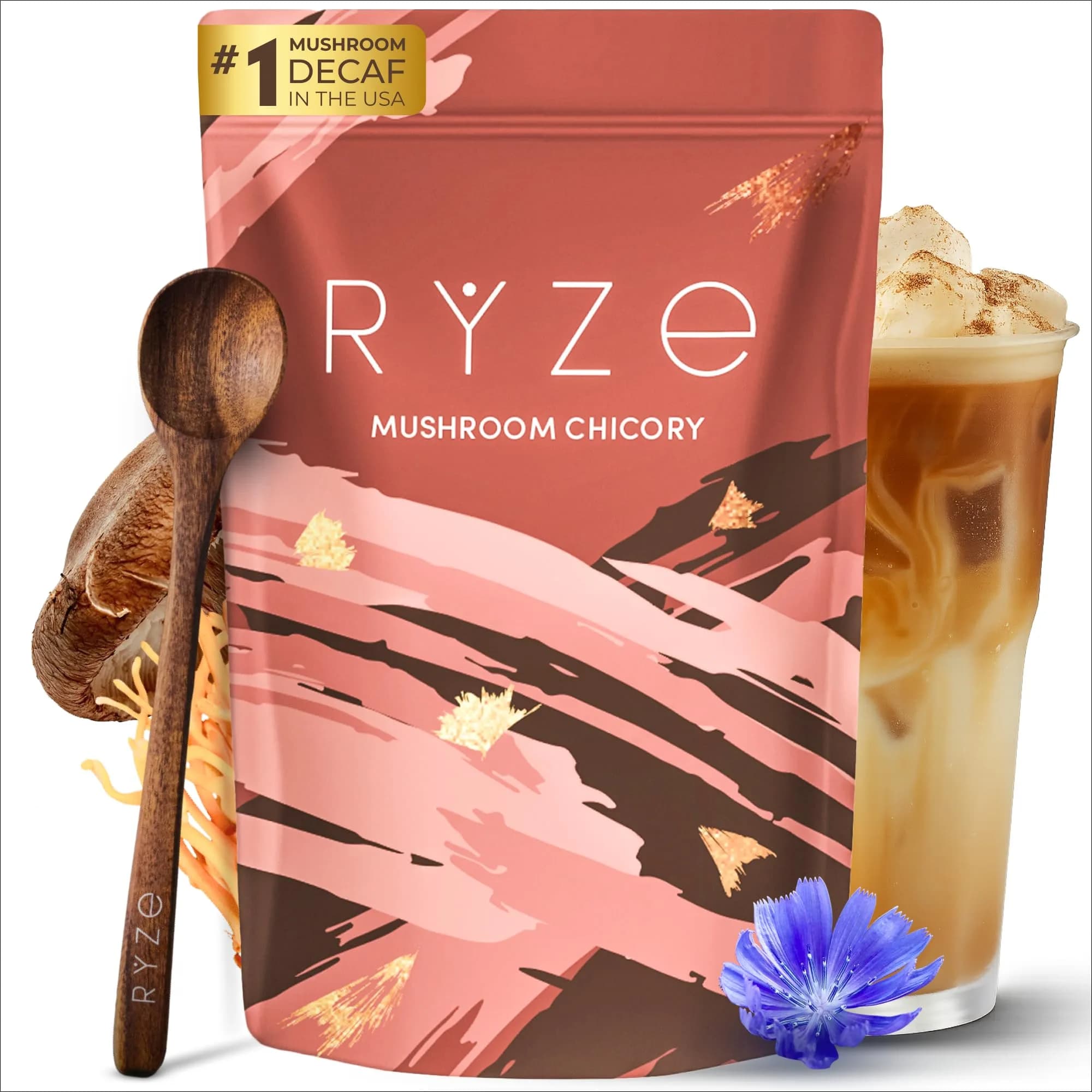 RYZE Organic Mushroom Chicory Decaf Coffee Alternative 6.3 Oz | Caffeine-Free Adaptogenic Superfood — 6.3 Ounce