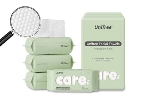 UNIFREE Disposable Dry Facial Towels 240 Count | Soft, Absorbent & Reusable for Sensitive Skin thumbnail 1