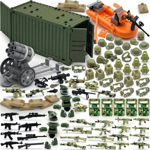 ALEYOOTECHE Modern Military Weapon Pack 220PCS | Army Swat Team Building Bricks for Kids 9+ | Green Plastic thumbnail 1