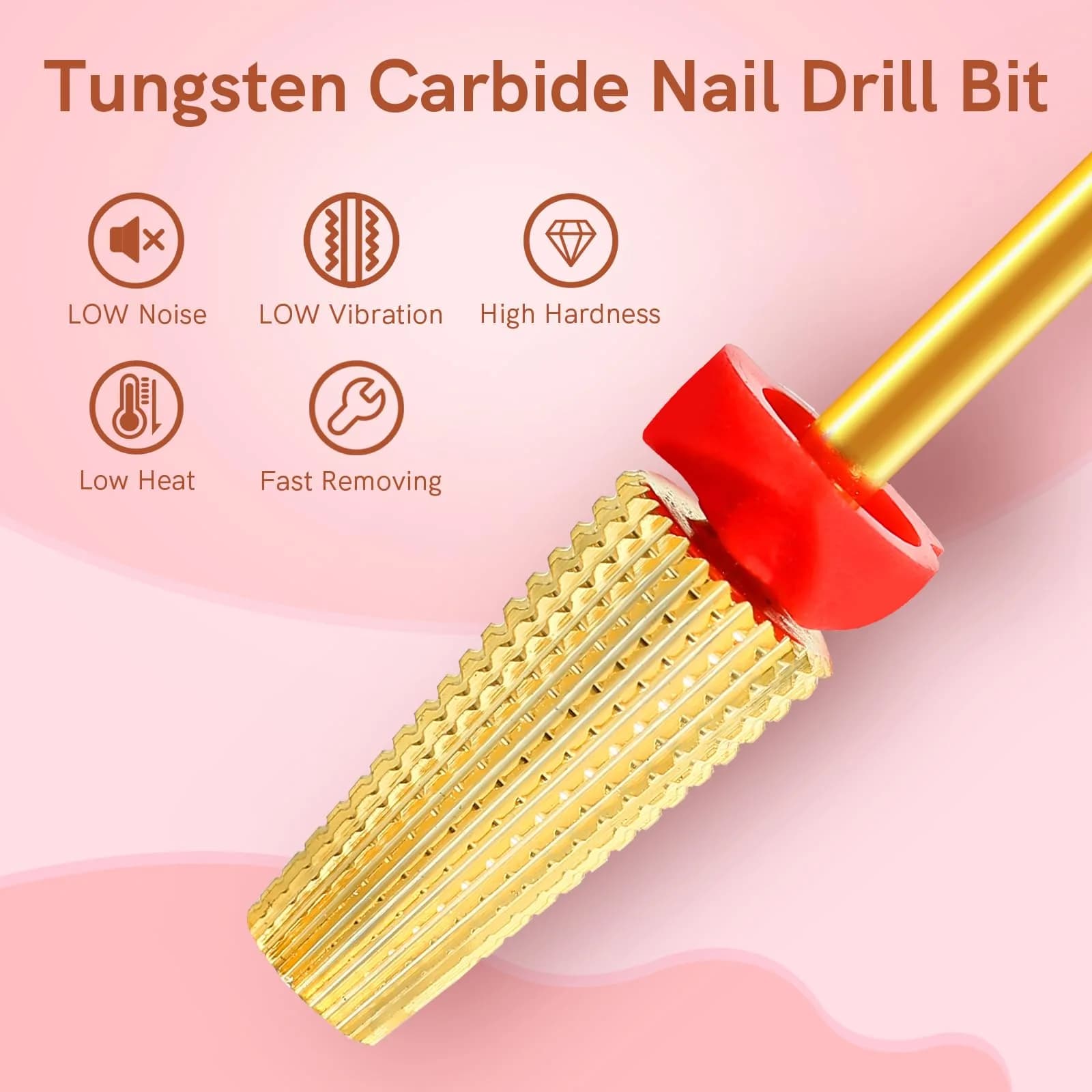 SQULIGT 5-in-1 Tungsten Carbide Nail Drill Bit Fine Golden | Professional Acrylic Gel Remover - view 5