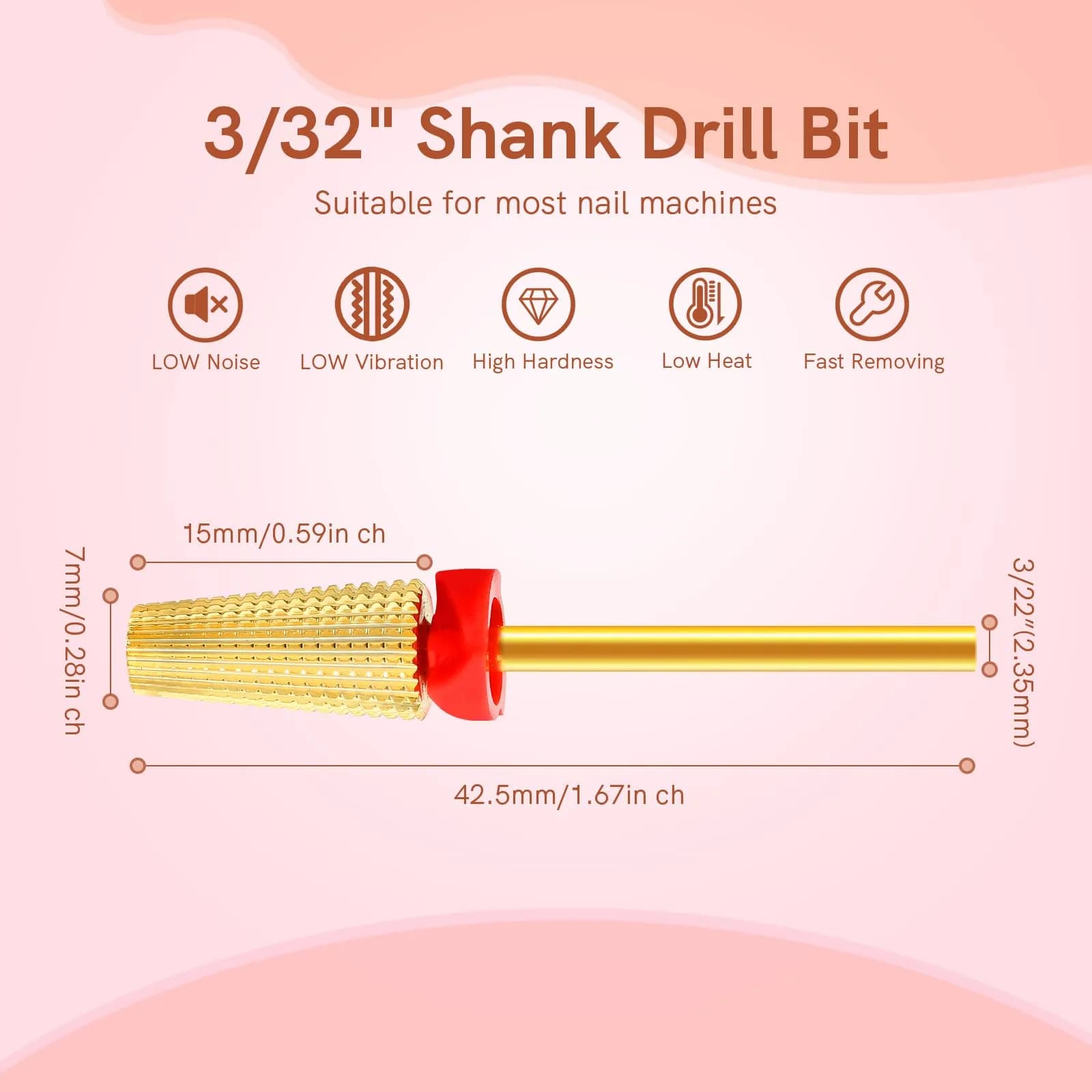 SQULIGT 5-in-1 Tungsten Carbide Nail Drill Bit Fine Golden | Professional Acrylic Gel Remover - view 6