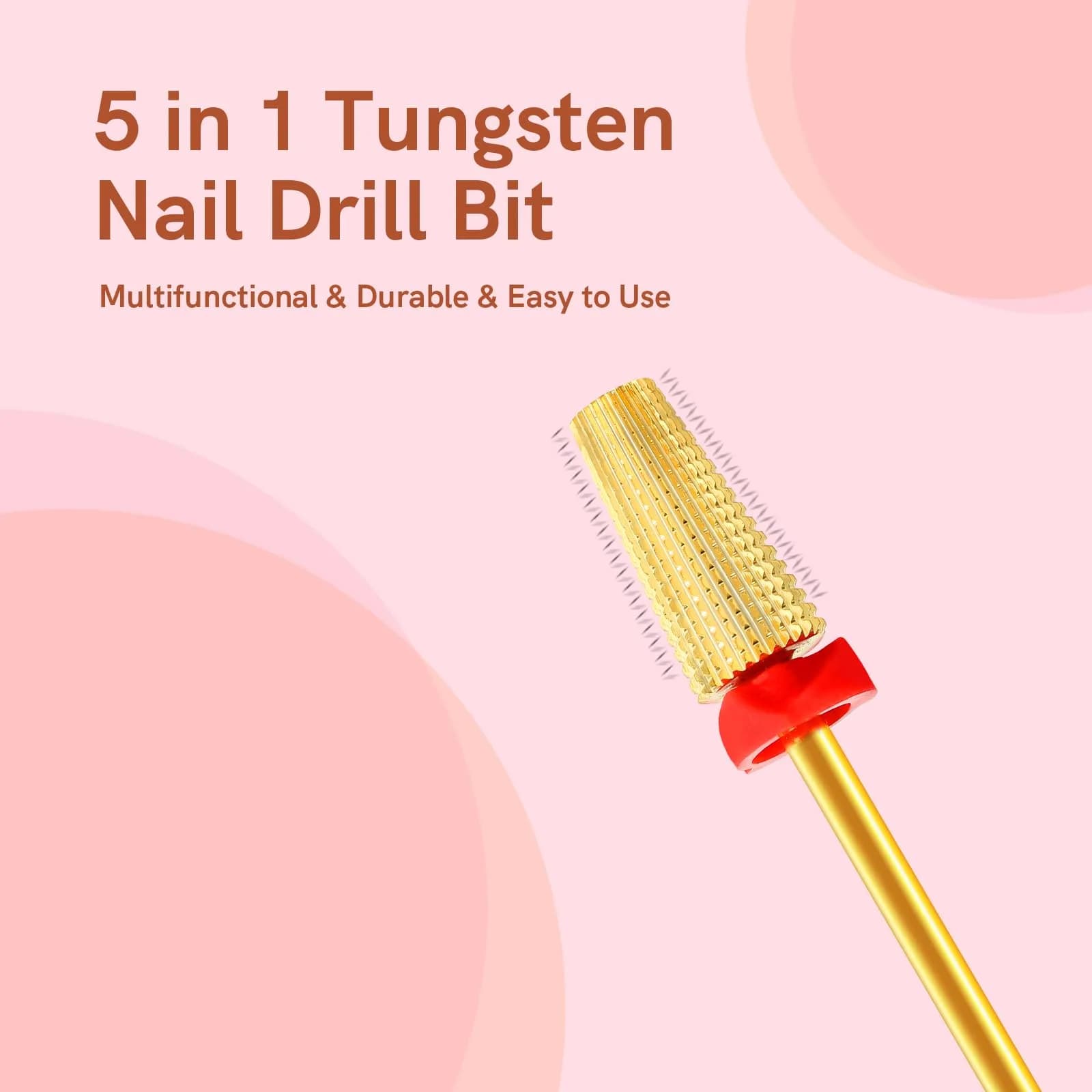 SQULIGT 5-in-1 Tungsten Carbide Nail Drill Bit Fine Golden | Professional Acrylic Gel Remover - view 7