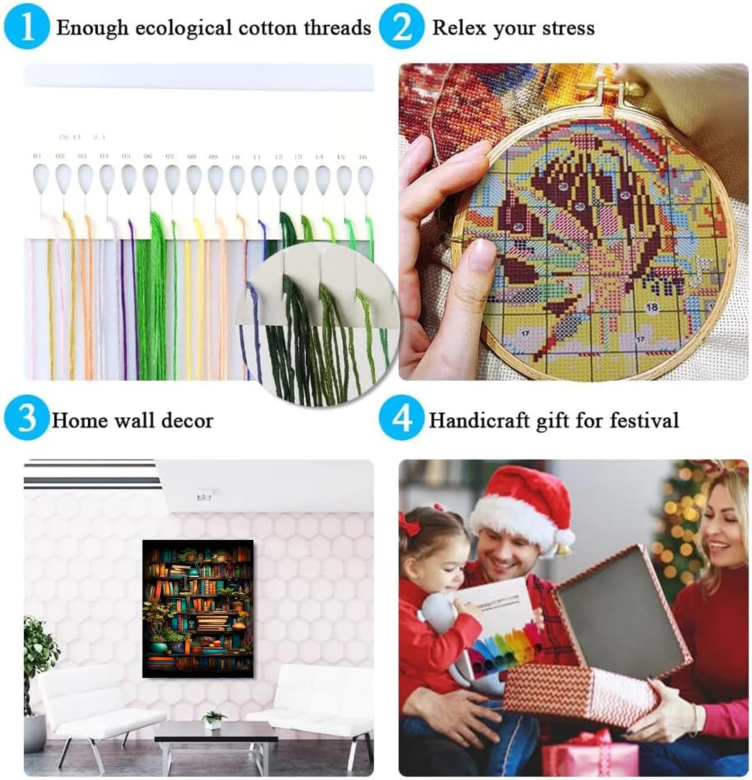 MjhRcll Stamped Cross Stitch Kit Bookshelf Embroidery Starter Kit 30x40cm (12x16 Inch) | Easy Beginner Craft - view 6