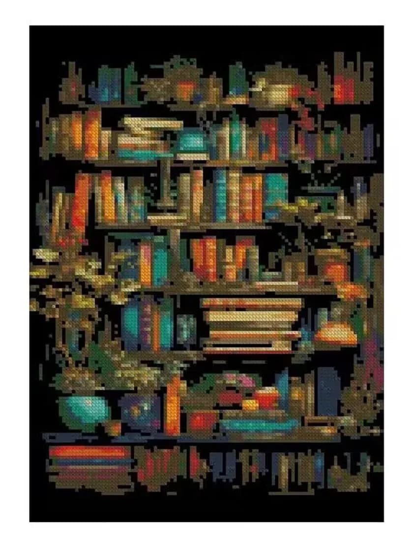 MjhRcll Stamped Cross Stitch Kit Bookshelf Embroidery Starter Kit 30x40cm (12x16 Inch) | Easy Beginner Craft - view 2