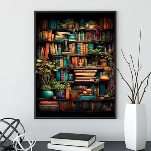 MjhRcll Stamped Cross Stitch Kit Bookshelf Embroidery Starter Kit 30x40cm (12x16 Inch) | Easy Beginner Craft thumbnail 3