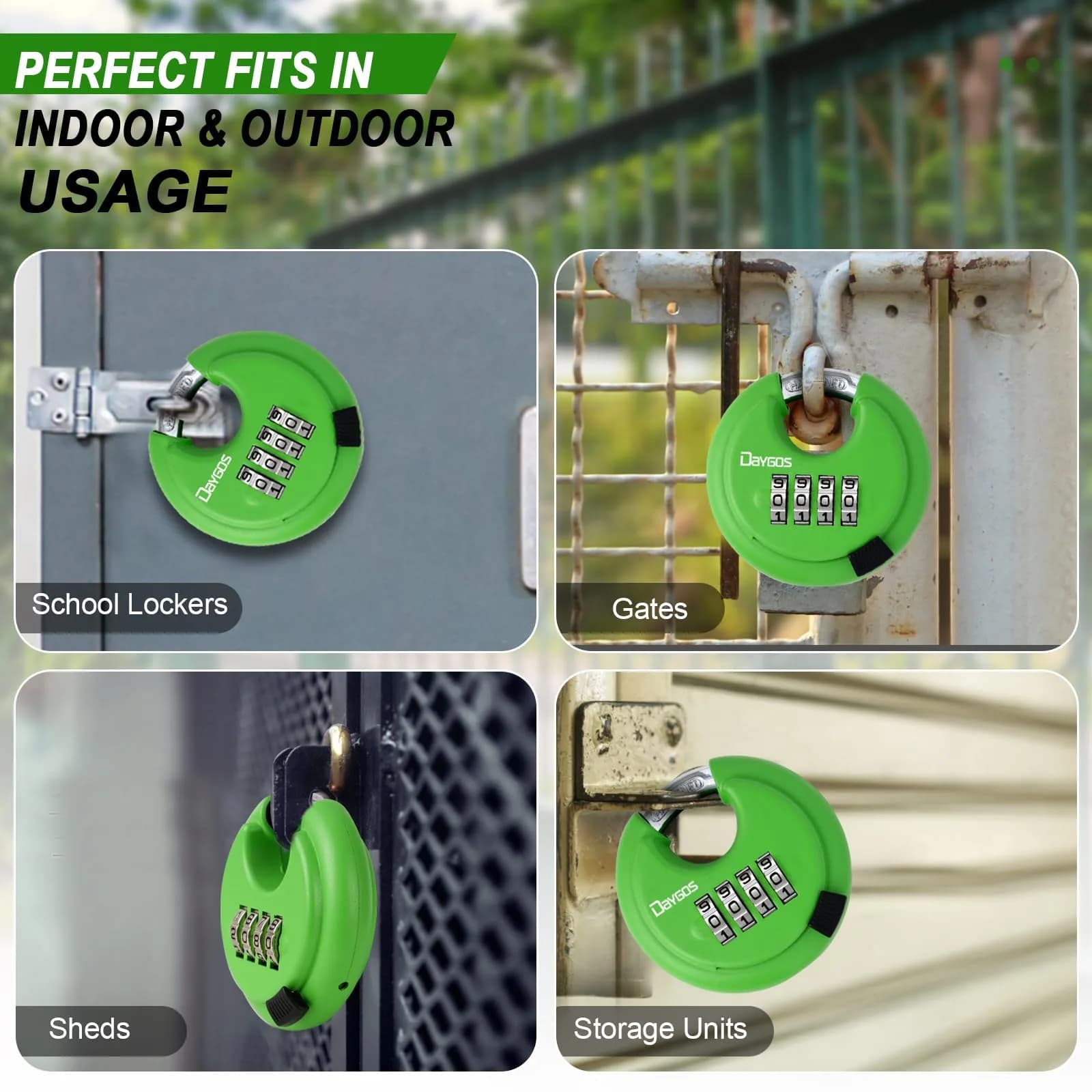 DAYGOS 4-Digit Combination Disc Padlock 70mm (2.75") | Heavy Duty Outdoor Lock for Storage Units, Gates, Fences - view 5