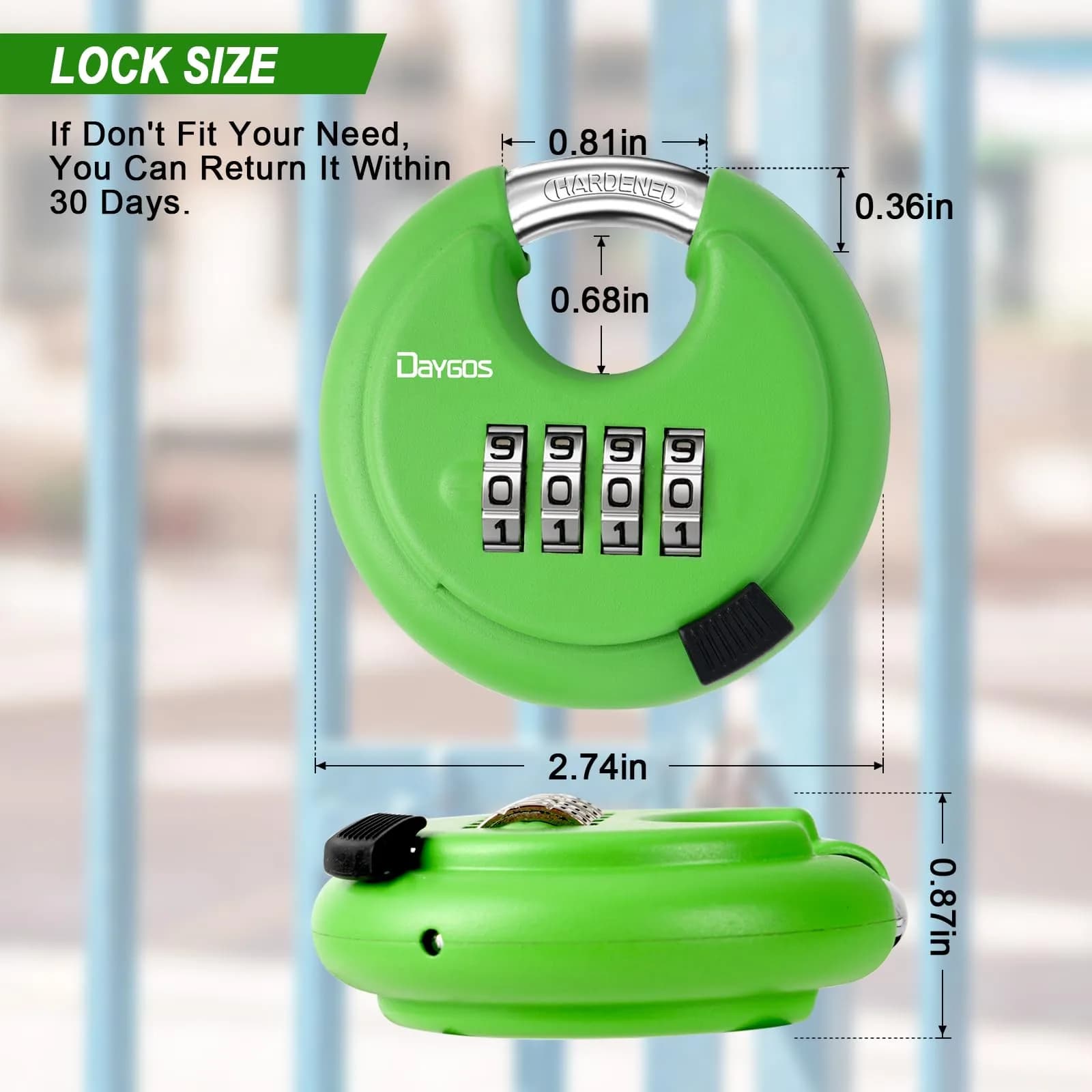 DAYGOS 4-Digit Combination Disc Padlock 70mm (2.75") | Heavy Duty Outdoor Lock for Storage Units, Gates, Fences - view 2