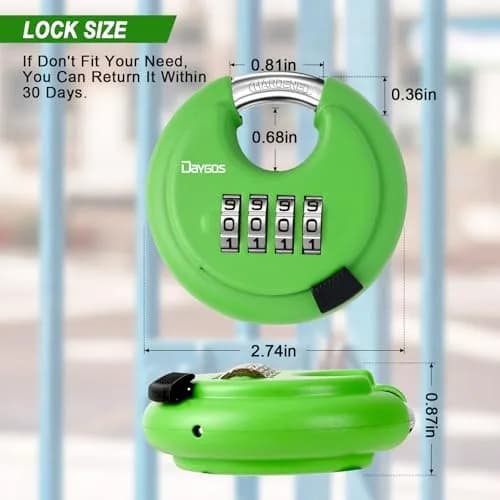DAYGOS 4-Digit Combination Disc Padlock 70mm (2.75") | Heavy Duty Outdoor Lock for Storage Units, Gates, Fences thumbnail 2