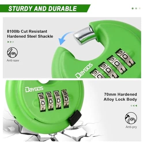 DAYGOS 4-Digit Combination Disc Padlock 70mm (2.75") | Heavy Duty Outdoor Lock for Storage Units, Gates, Fences thumbnail 3