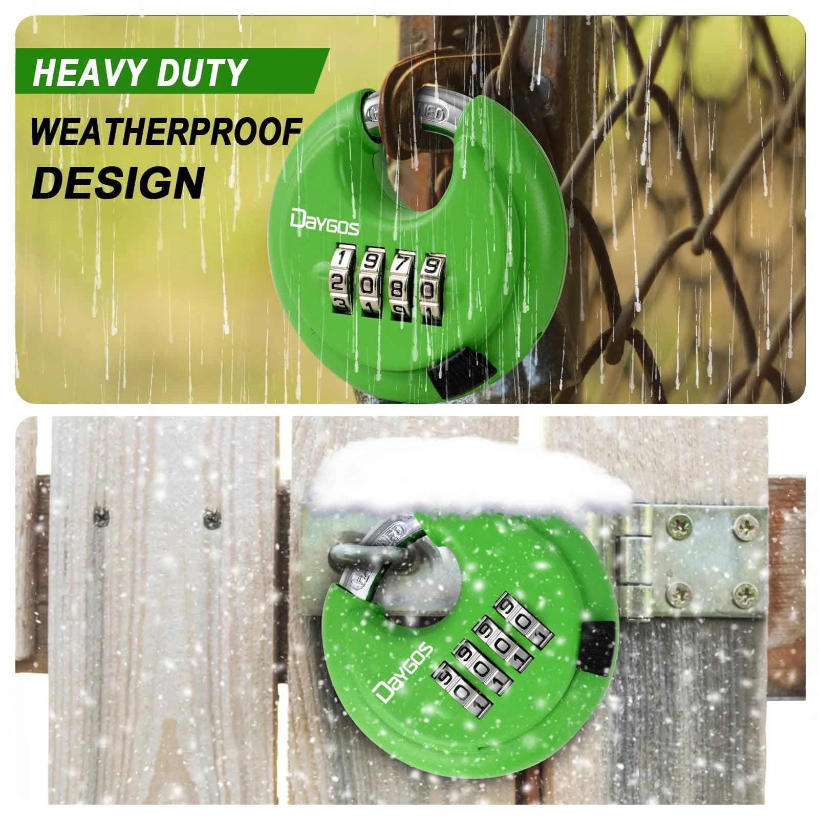 DAYGOS 4-Digit Combination Disc Padlock 70mm (2.75") | Heavy Duty Outdoor Lock for Storage Units, Gates, Fences - view 4