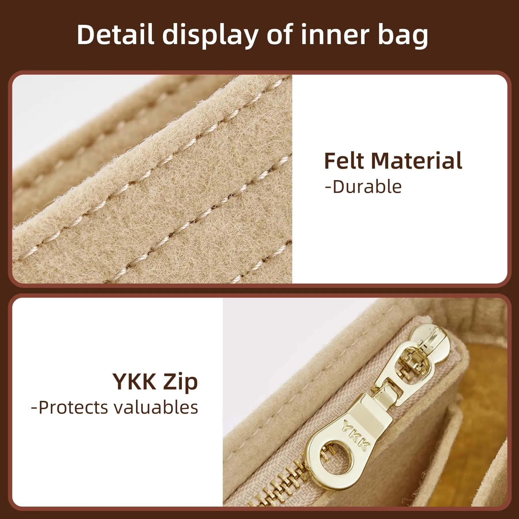 Doxo Felt Purse Organizer Insert for Longchamp Le Pliage Mini XS Bag, Beige 15.5cm (6.1"W) x 4.8cm (1.9"D) x 8.9cm (3.5"H) | Protects Bag Interior - view 5