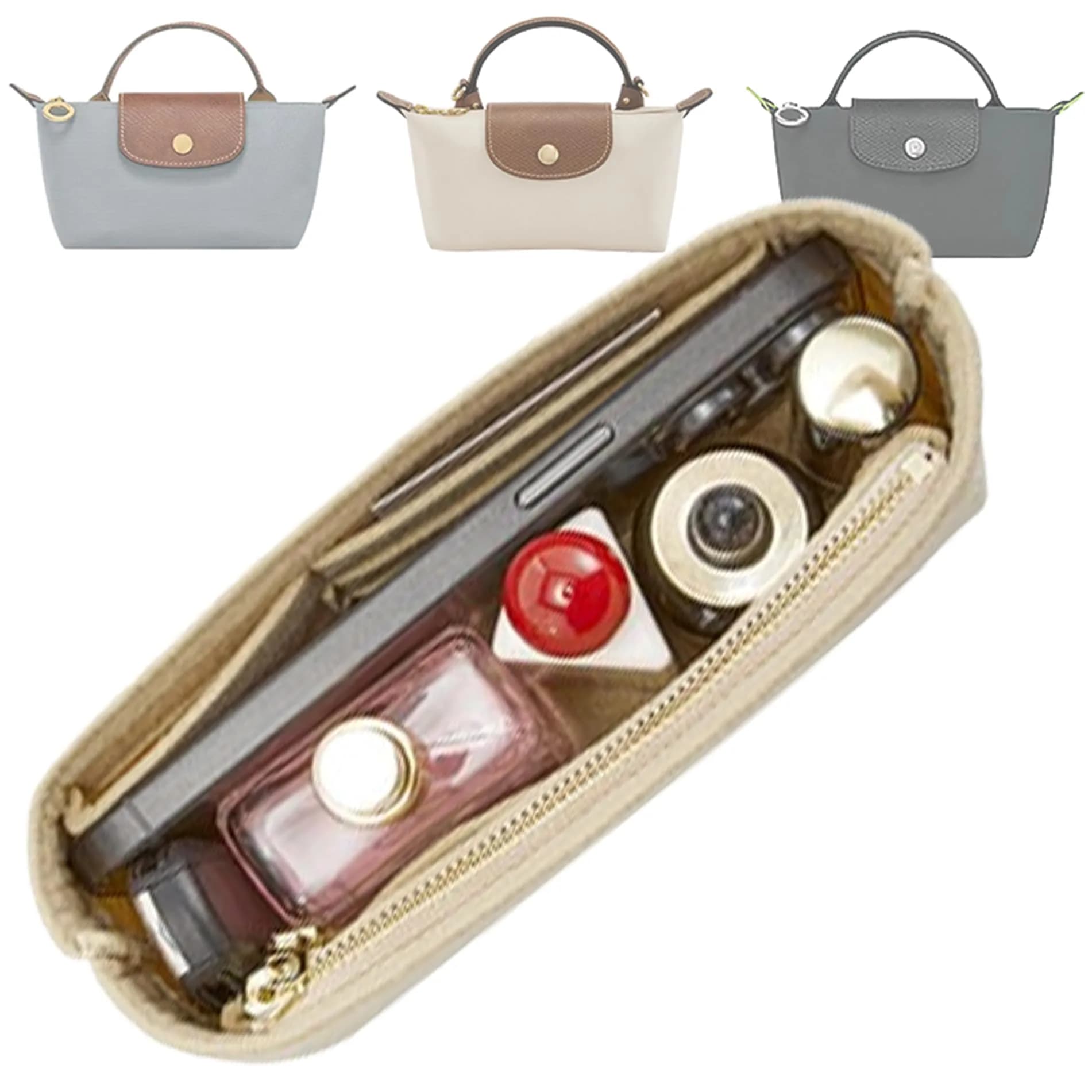 Doxo Felt Purse Organizer Insert for Longchamp Le Pliage Mini XS Bag, Beige 15.5cm (6.1"W) x 4.8cm (1.9"D) x 8.9cm (3.5"H) | Protects Bag Interior - view 7
