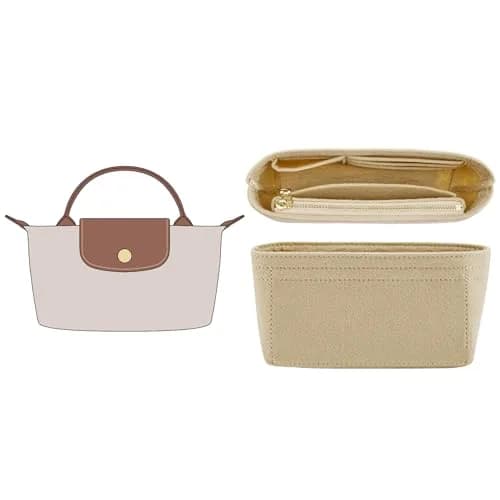 Doxo Felt Purse Organizer Insert for Longchamp Le Pliage Mini XS Bag, Beige 15.5cm (6.1"W) x 4.8cm (1.9"D) x 8.9cm (3.5"H) | Protects Bag Interior thumbnail 1