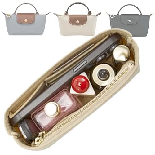 Doxo Felt Purse Organizer Insert for Longchamp Le Pliage Mini XS Bag, Beige 15.5cm (6.1"W) x 4.8cm (1.9"D) x 8.9cm (3.5"H) | Protects Bag Interior thumbnail 7