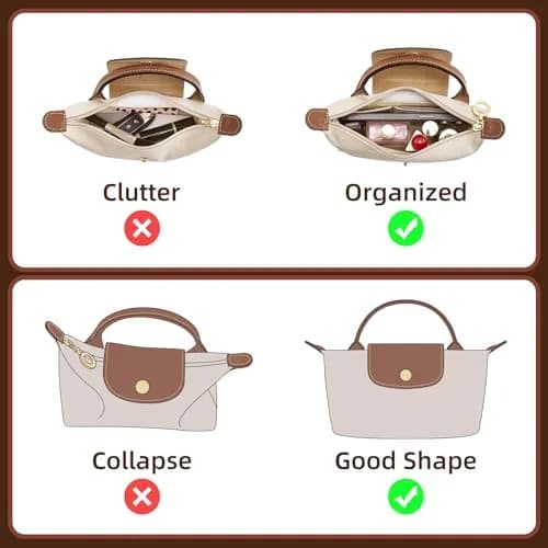 Doxo Felt Purse Organizer Insert for Longchamp Le Pliage Mini XS Bag, Beige 15.5cm (6.1"W) x 4.8cm (1.9"D) x 8.9cm (3.5"H) | Protects Bag Interior thumbnail 3