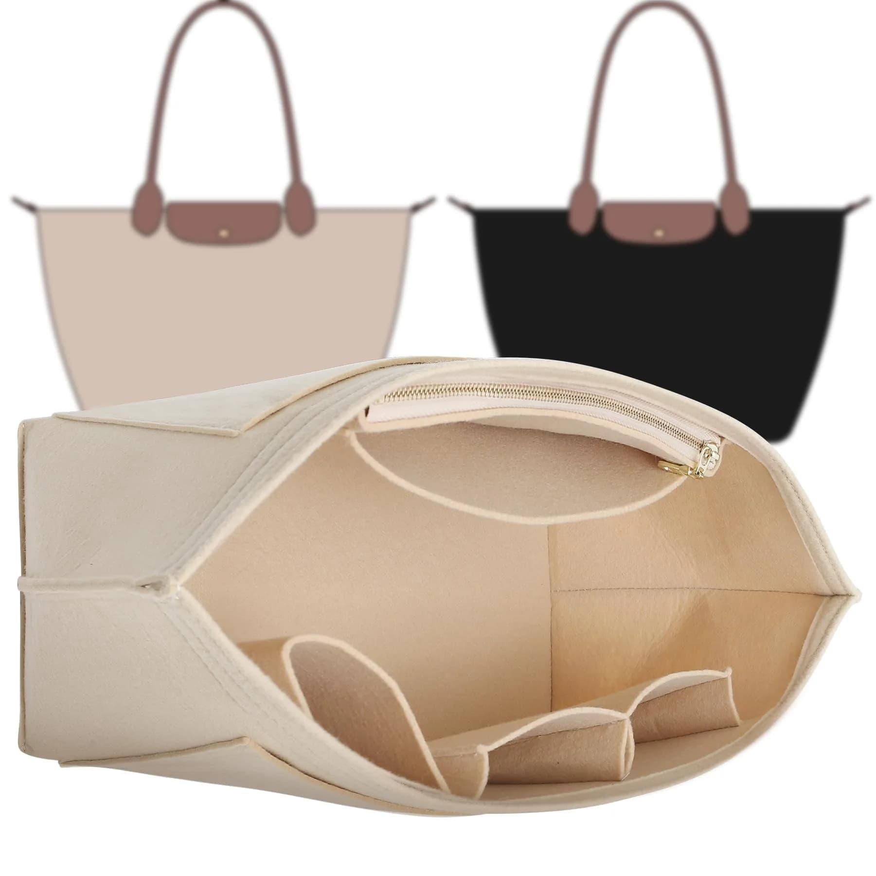 Doxo Felt Purse Organizer Insert for Longchamp Le Pliage Large Bag, Beige 29.5cm (11.6"L x 7.4"W x 8.7"H) | Precision Fit for Tote Bags - main product image