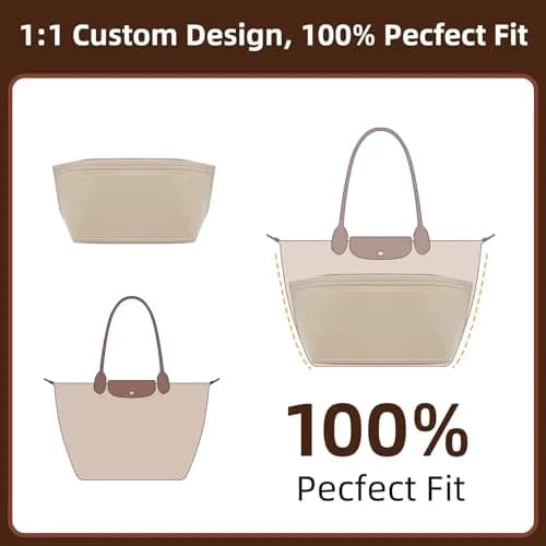 Doxo Felt Purse Organizer Insert for Longchamp Le Pliage Large Bag, Beige 29.5cm (11.6"L x 7.4"W x 8.7"H) | Precision Fit for Tote Bags thumbnail 5