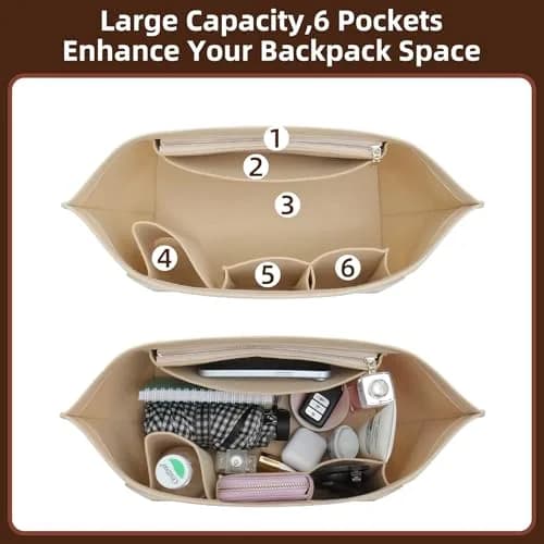Doxo Felt Purse Organizer Insert for Longchamp Le Pliage Large Bag, Beige 29.5cm (11.6"L x 7.4"W x 8.7"H) | Precision Fit for Tote Bags thumbnail 7