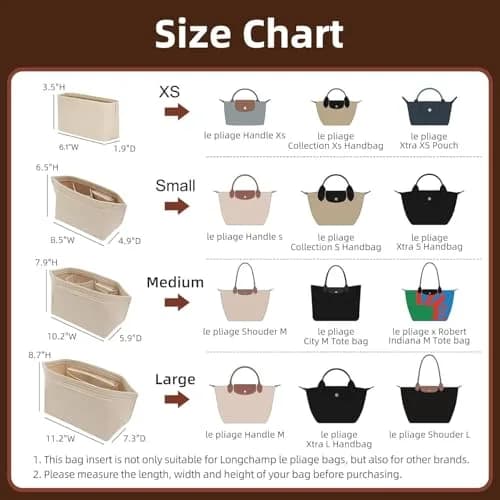 Doxo Felt Purse Organizer Insert for Longchamp Le Pliage Large Bag, Beige 29.5cm (11.6"L x 7.4"W x 8.7"H) | Precision Fit for Tote Bags thumbnail 2