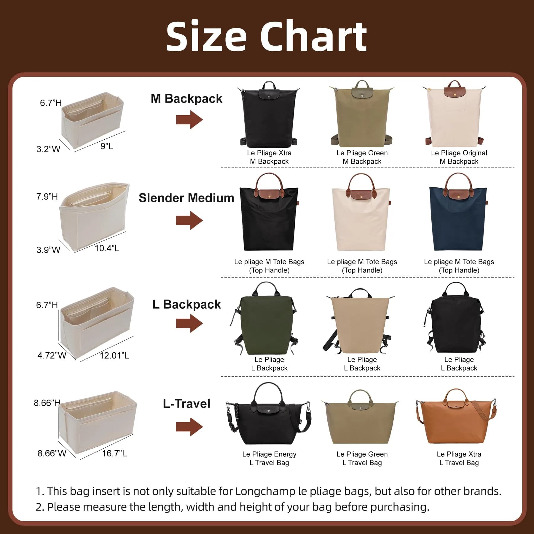 Doxo Felt Purse Organizer Insert for Longchamp Le Pliage Large Bag, Beige 29.5cm (11.6"L x 7.4"W x 8.7"H) | Precision Fit for Tote Bags - view 3