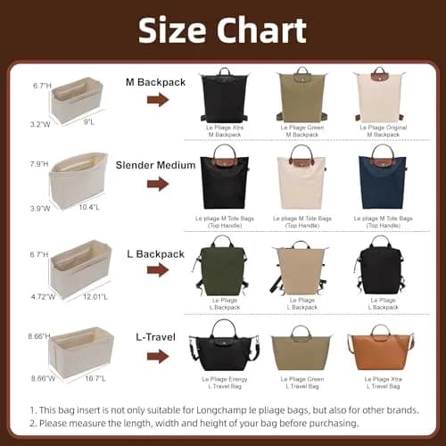 Doxo Felt Purse Organizer Insert for Longchamp Le Pliage Large Bag, Beige 29.5cm (11.6"L x 7.4"W x 8.7"H) | Precision Fit for Tote Bags thumbnail 3