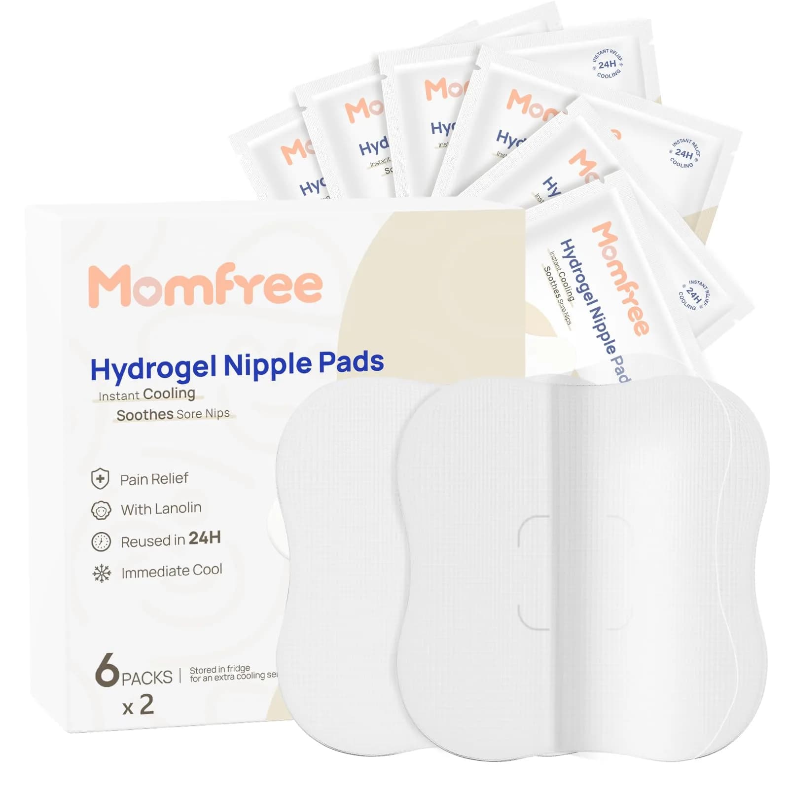 Momfree Hydrogel Nipple Gel Pads for Breastfeeding (12 Count) | Soothing Cooling Relief for New Mothers - main product image