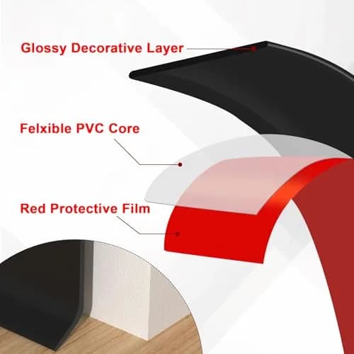 Storystore Black Flexible Self-Adhesive Vinyl Baseboard Trim 10.16 cm (4 Inch) x 12.2 m (40 Feet) | Easy Peel and Stick Wall Molding thumbnail 4