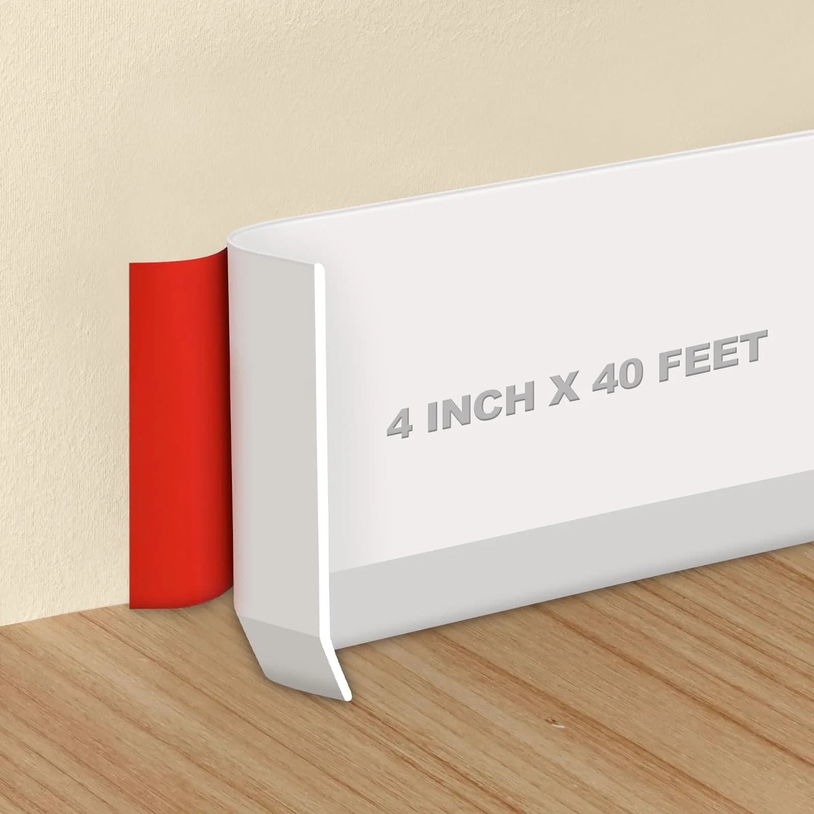 Storystore Flexible Self-Adhesive Rubber Baseboard Trim 10.16 cm x 12.19 m (4 Inch x 40 Feet) | Peel and Stick Wall Molding - main product image