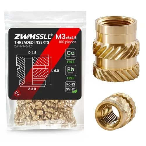 ZWMSSLL M3 Heat-Set Threaded Inserts, M3x6x4.5mm | Brass for 3D Printing & Plastic Parts thumbnail 1
