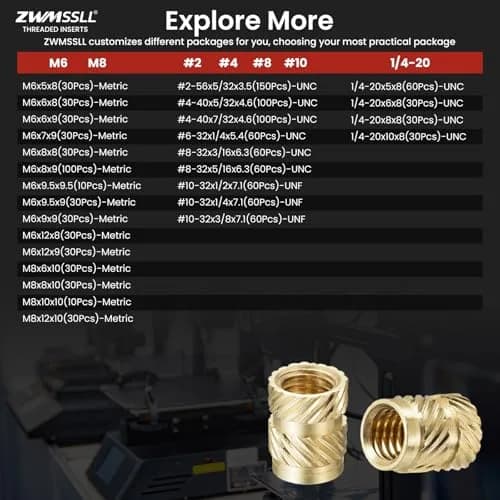 ZWMSSLL M3 Heat-Set Threaded Inserts, M3x6x4.5mm | Brass for 3D Printing & Plastic Parts thumbnail 8