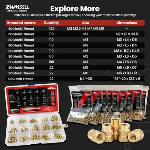 ZWMSSLL M3 Heat-Set Threaded Inserts, M3x6x4.5mm | Brass for 3D Printing & Plastic Parts thumbnail 9