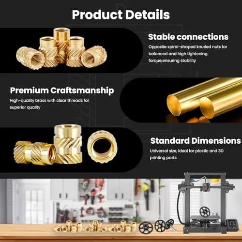 ZWMSSLL M3 Heat-Set Threaded Inserts, M3x6x4.5mm | Brass for 3D Printing & Plastic Parts thumbnail 3