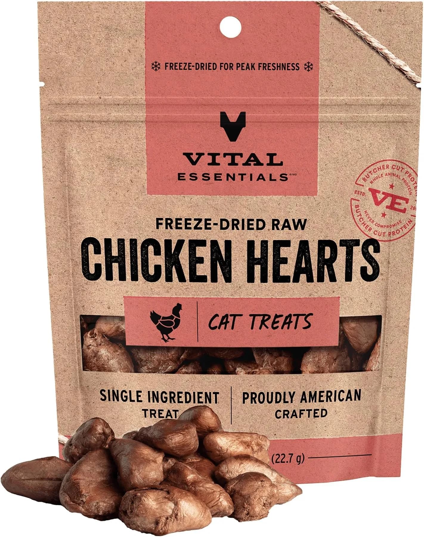 Vital Essentials Freeze Dried Chicken Hearts Cat Treats 0.8 oz (Pack of 6) | Single Ingredient Protein Boost - main product image