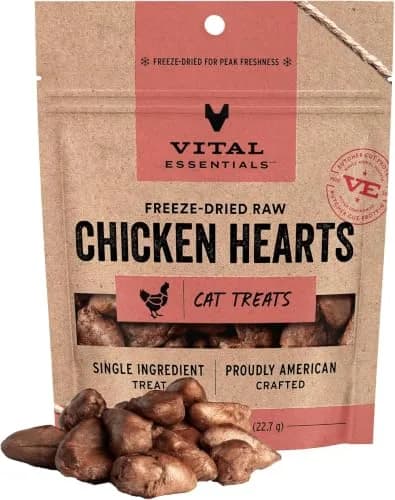 Vital Essentials Freeze Dried Chicken Hearts Cat Treats 0.8 oz (Pack of 6) | Single Ingredient Protein Boost thumbnail 1