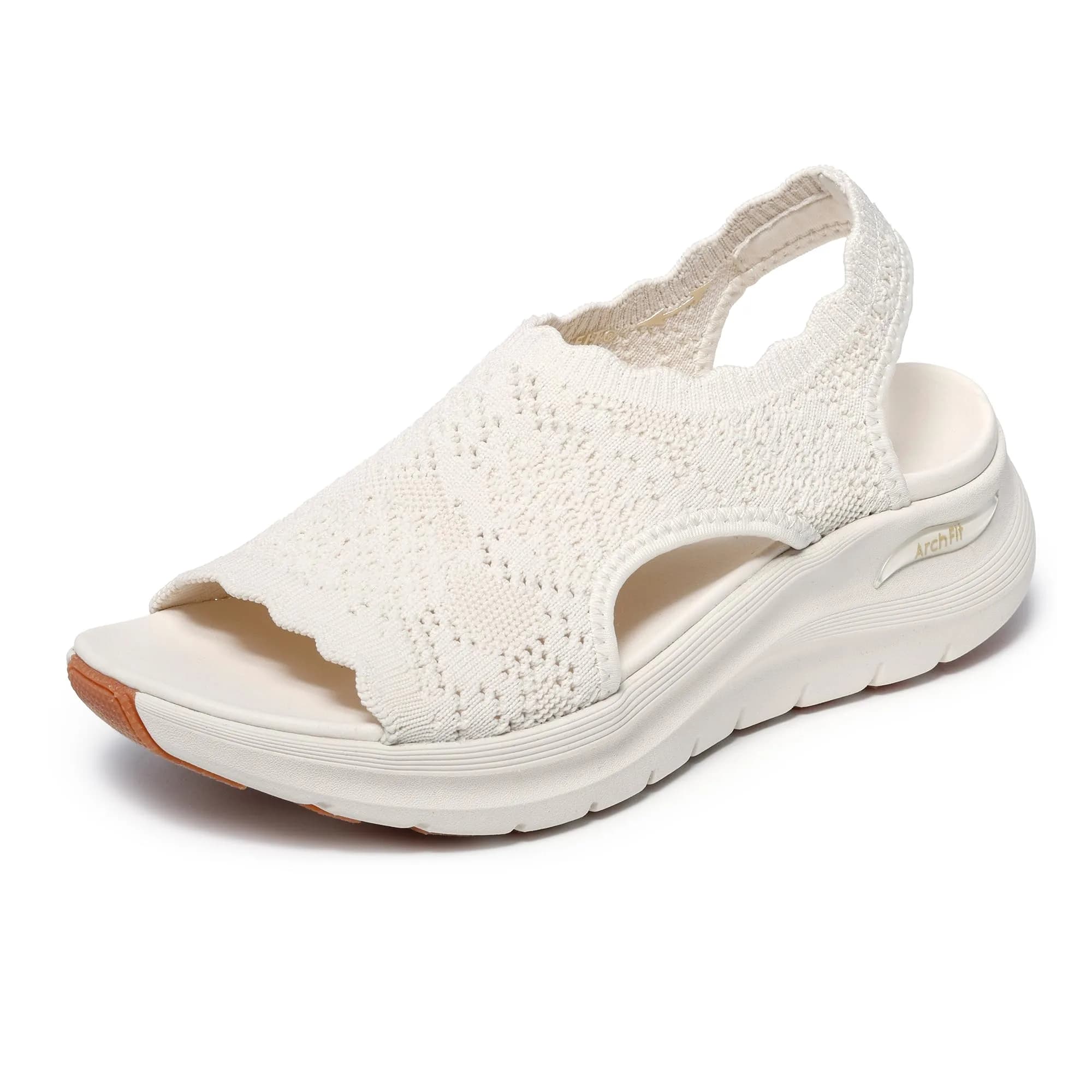 Skechers Women's Arch Fit 2.0 Flawless Choice Crochet Knit Sandal 1.75-inch Heel, Off-White (US 6 / 23.5cm) - main product image