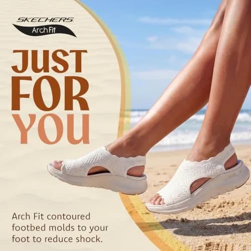 Skechers Women's Arch Fit 2.0 Flawless Choice Crochet Knit Sandal 1.75-inch Heel, Off-White (US 6 / 23.5cm) thumbnail 3