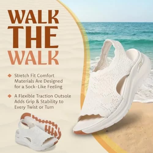 Skechers Women's Arch Fit 2.0 Flawless Choice Crochet Knit Sandal 1.75-inch Heel Off-White | Podiatrist-Certified Arch Support thumbnail 4