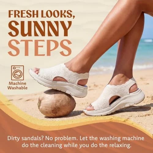 Skechers Women's Arch Fit 2.0 Flawless Choice Crochet Knit Sandal 1.75-inch Heel Off-White | Podiatrist-Certified Arch Support thumbnail 6